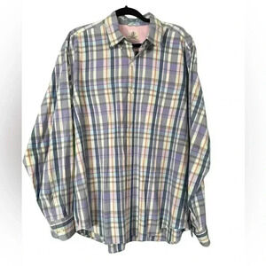 SALTAIRE Men's XXL Multi-Color Plaid 100% Cotton Casual Button-Front Shirt
